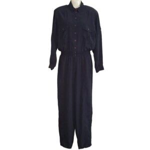 Vintage Dark Blue Collared Jumpsuit Size Medium 70's 80's Retro Office C…